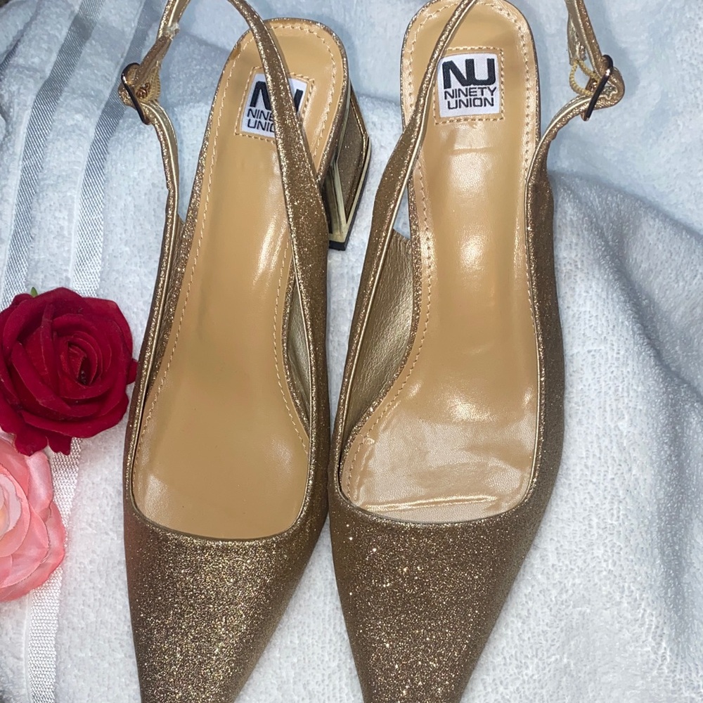 Ninety Union Gold Glitter Slingback Pumps